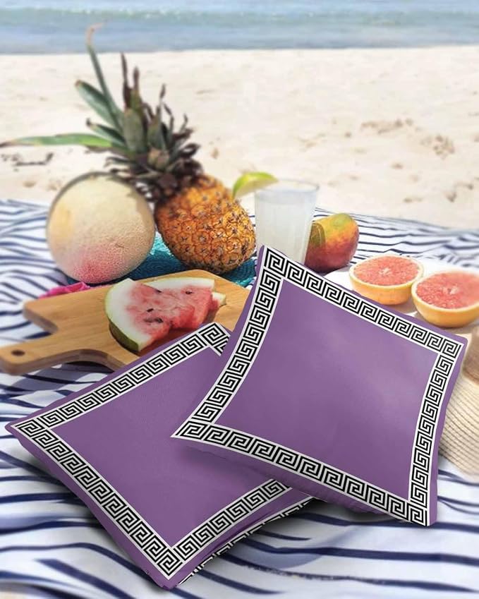 Prime Leader Outdoor Waterproof Pillow Covers Set of 2, Chinese Style Pattern Purple Background Patio Throw Pillow Covers, Decorative Cushion Case for Couch Sofa Furniture Garden, 16x16 Inch