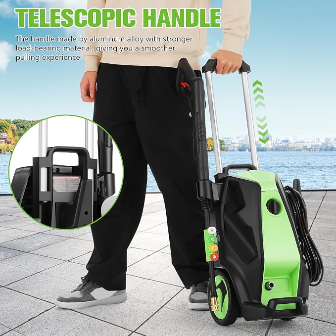 Heavy Duty 5000PSI 4.0GPM Electric Pressure Washer with 33FT Hose, 4 QC Nozzles for Cars/Fences/Patios/Home Cleaning, Deep Green