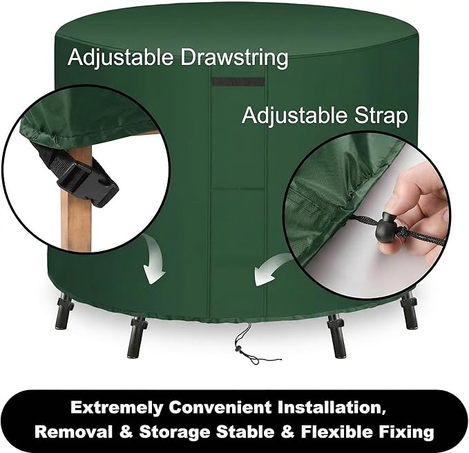 UPGRADE Outdoor Furniture Covers, Custom Size 68"(D) x 40"(H) Round Patio Table and Chair Waterproof Covers, Heavy Duty 420D,Green