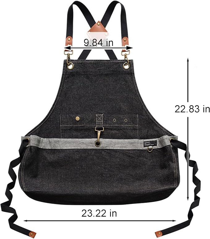 Denim Cross Back Gardening Apron with Adjustable Straps & Pockets | Heavy-duty denim; large front pockets; tool storage; cross-back straps; indoor & outdoor use; gardening and home tasks