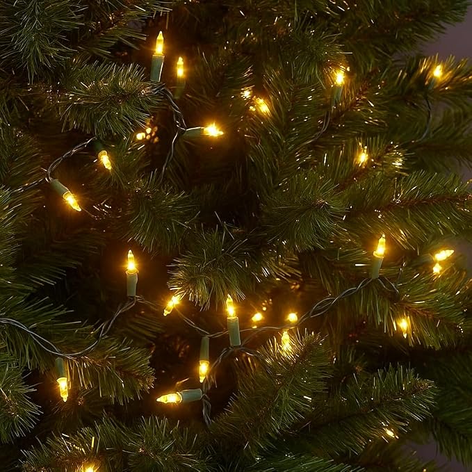 Novelty Lights 50 Feet 100 Bulbs Traditional Yellow Mini Lights, Green Wire