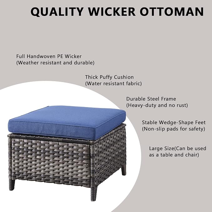 Rilyson 6 Piece Outdoor Patio Furniture Set - Rattan Wicker Patio Conversation Sets with 2 Swivel Rocker Chairs,2 Ottomans,1 Loveseat and 1 Coffee Table for Outside Porch Deck Yard(Mixed Grey/Blue)