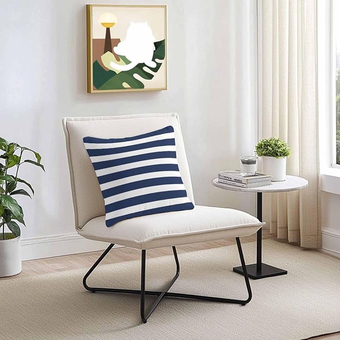 Chucoco Outdoor Waterproof Throw Pillow Cover, Modern Classic Stripes Decorative Pillows Cushion Covers, Nautical Navy Blue and White 2 Pack Pillow Cases for Patio Garden Balcony Couch Sofa 18x18in