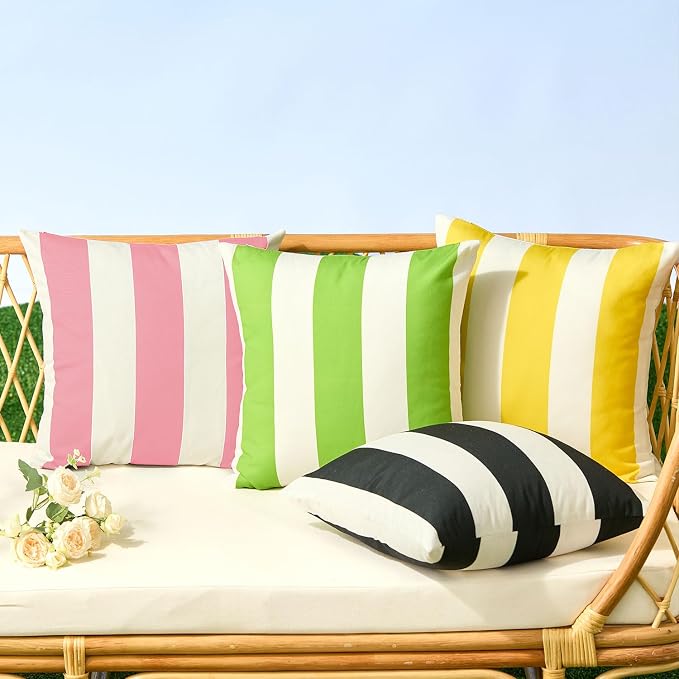 Allorry Outdoor Pillow Covers 16x16 Pink Striped Outdoor Decor JB007H16 | Striped Pillow Covers|for Spring Summer Outdoor Waterproof Garden Patio Furniture Sofa Bed Home Decor