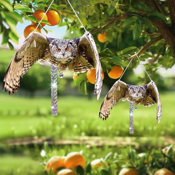 Owls to Keep Birds Away: 3Pack Fake Owls with Reflective Tape for Garden Patio, Reflective Hanging Decoration to Keep Birds Pigeon from Windows Tree