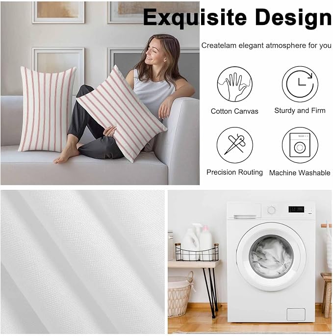 Vandarllin Outdoor Throw Pillows Covers 20x12 inch Set of 2 Waterproof Red Stripes Decorative Zippered Cushion Covers for Patio Furniture, Abstract Lines Striped Lumbar Pillowcases