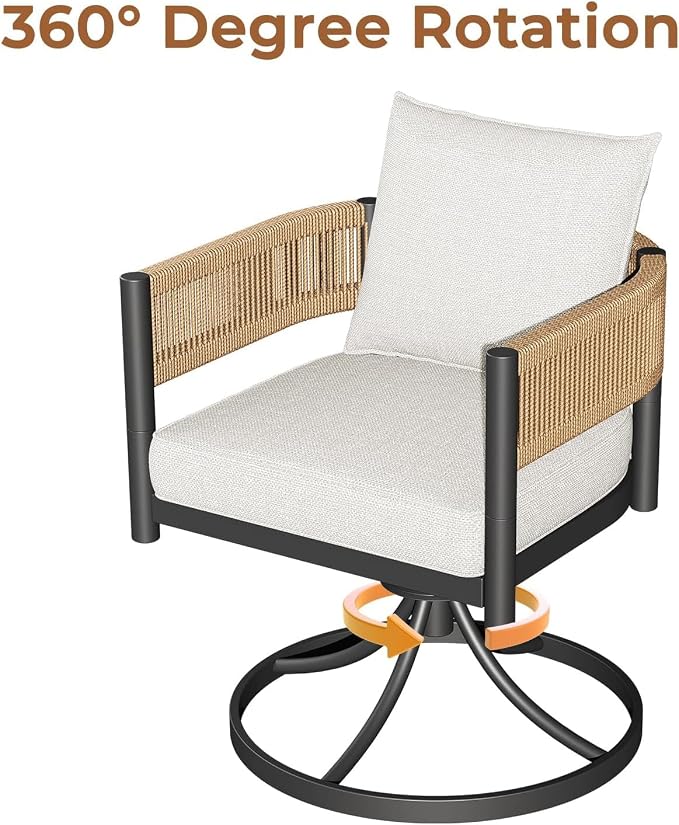 Grand patio 7-Piece Expandable Table Dining Set for 6 to 10, Aluminum Outdoor Dining Table with Glass Tabletop, Metal Woven Wicker Swivel Patio Chairs with Cushions for Yard, Poolside, Deck (Natural)