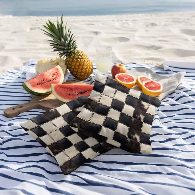 Beige Black Animal Printed Outdoor Pillow Covers 16x16 Inch Throw Pillow Covers Set of 2 Waterproof Decorative Pillow Cases Modern Fur Checkered Cushion Covers for Patio Furniture Garden Couch Sofa