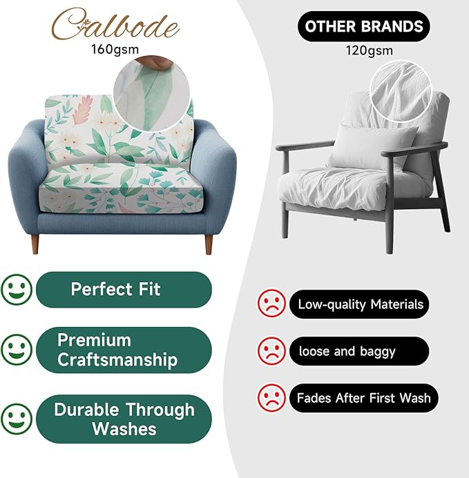 CALBODE 8Pcs Stretch Patio Cushion Cover, Fresh Botanical Printed Couch & Sofa Slipcovers for Patio Furniture Cushions Washable Reusable Couch Covers Replacement for Spring Summer (Cover Only)