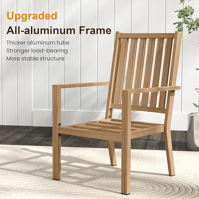 RoyalCraft Aluminum 6 Pieces Patio Dining Sets, Outdoor Dining Table with 4 Chairs and Bench, Outdoor Patio Dining Furniture Set with Removable Cushion for Lawn, Garden, Backyard, Brown
