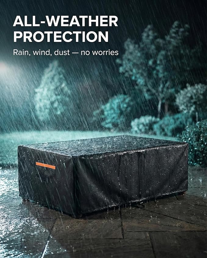 Patio Coffee Table Cover, Waterproof Outdoor Furniture Cover Heavy Duty 600D with Windproof Buckles, UV & Fade Resistant All-Weather Protection for Rectangular Patio Tables 48 x 28 x 16 Inch, Black