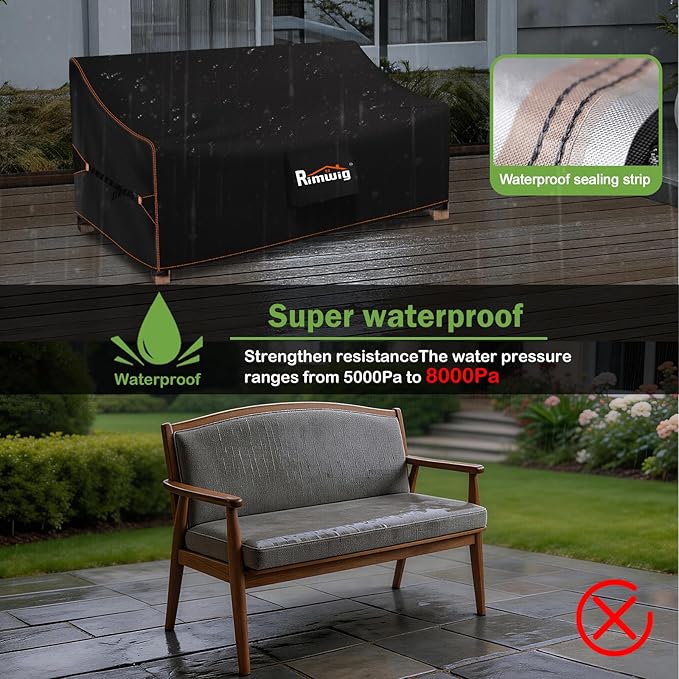 Outdoor Sofa Cover Waterproof 420D Oxford Fabric Patio Loveseat Covers with Windproof Straps Dustproof Protection for Furniture 74x35x35 inch Fits Most Outdoor Loveseats