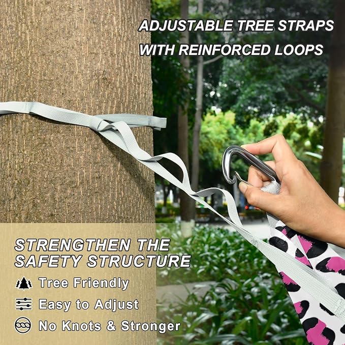 Camping Hammock Outdoor Hammocks for Outside Leopard Cheetah Rose Red Beach Trees Portable Lightweight with Pockets Tree Straps Indoor