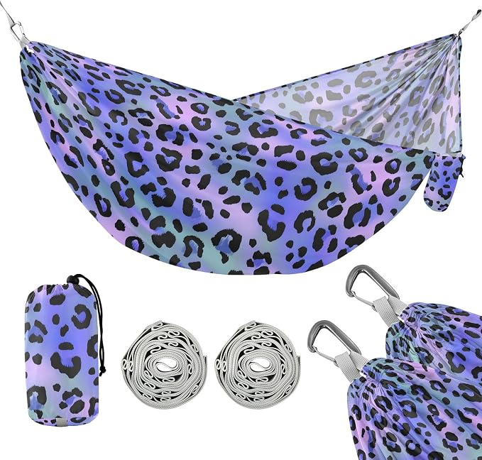 Camping Hammock Outdoor Hammocks for Outside Blue Laser Leopard Cheetah Beach Trees Portable Lightweight with Pockets Tree Straps Indoor