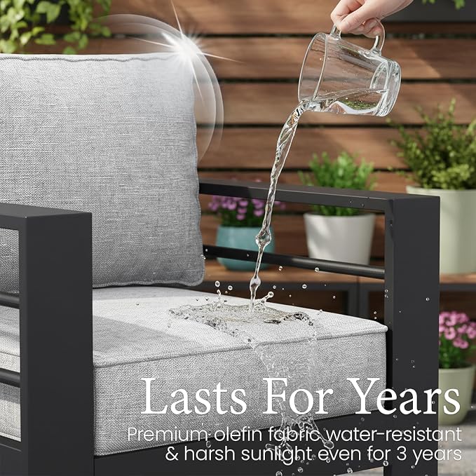 LayinSun Outdoor Aluminum Furniture Set, 5 Pieces Patio Sectional Conversation Chat Sofa Modern Seating Set with Coffee Table