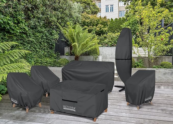 ULTCOVER Waterproof Patio Chair Cover – Outdoor Lounge Deep Seat Single Lawn Chair Cover Fits Up to 28W x 34D x 32H inches, Black