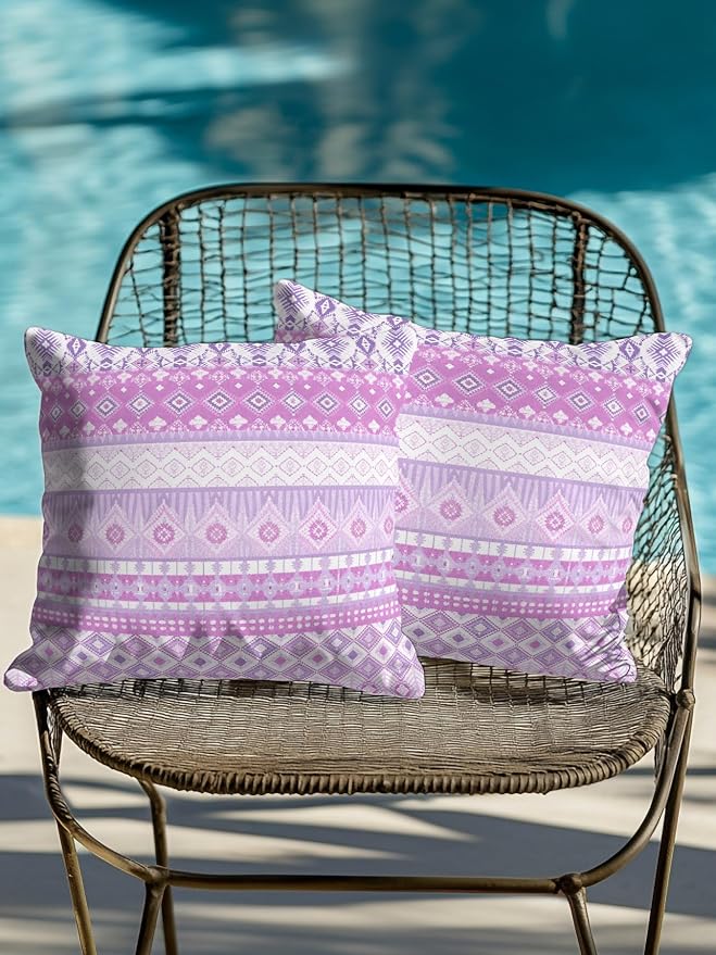 Waterproof Outdoor Pillow Set of 2 Purple Bohemian Decorative Throw Pillows Cover & Insert 16x16 Inch Pillowcase Boho Style Floral Leaves Geometric Pillows for Couch Sofa Bed Patio Furniture
