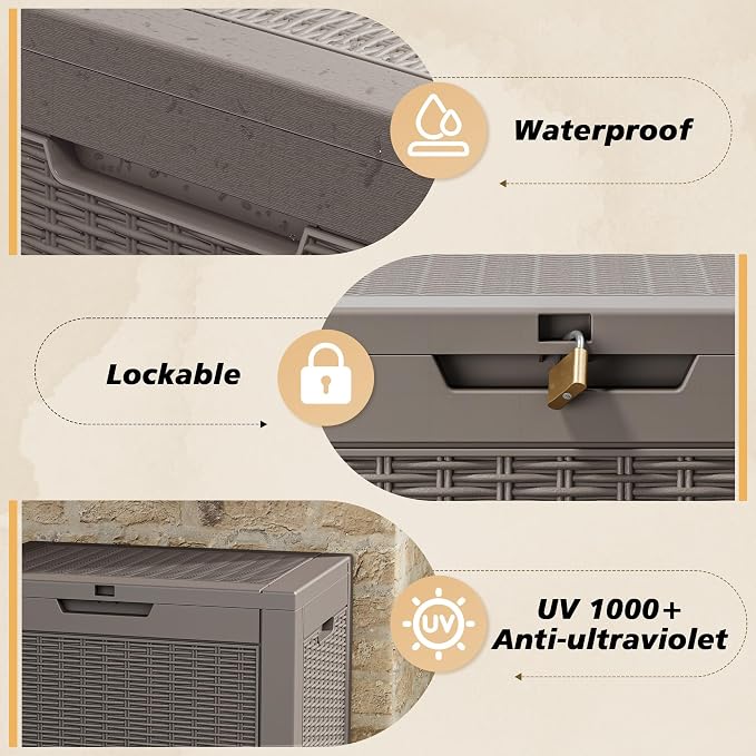 Fancyango 31 Gallon Outdoor Deck Box Waterproof, 2 Packs Storage Box for Patio, Resin Storage Bench Lockable for Garden Tools, Package Delivery, Grey