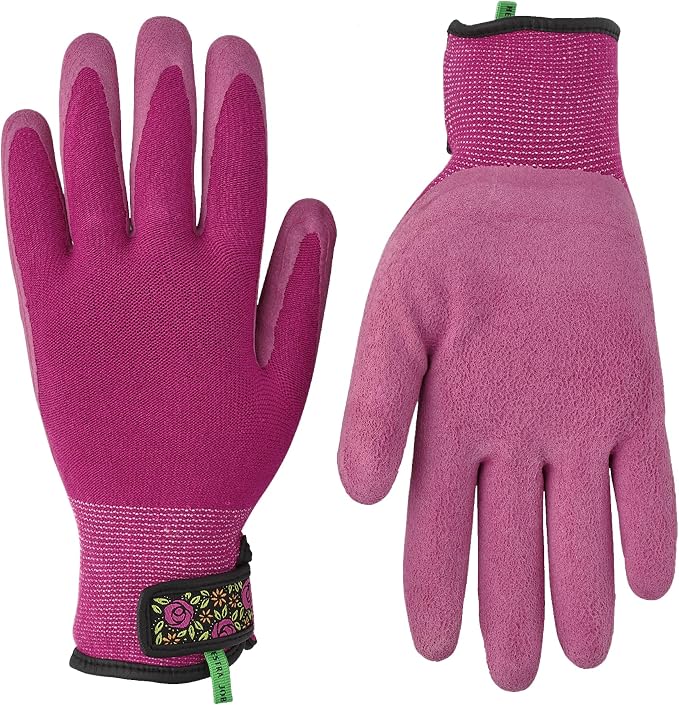 Hestra Job Garden Latex Protective Gardening Gloves | Close-Fitting Sustainable Yarn Gloves for Planting, Weeding and Gardening - Fuchsia - 8
