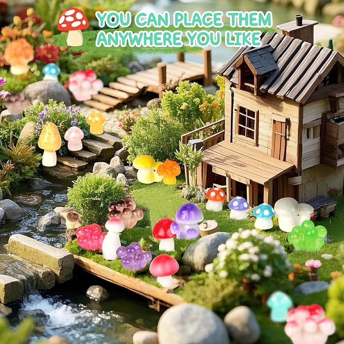 100pcs Mini Mushrooms Tiny Resin Mushrooms Miniature Little Small Mushroom Figures Bulk for for Micro Fairy Garden Landscape Aquarium Accessories Dollhouse Hide Crafts Decor