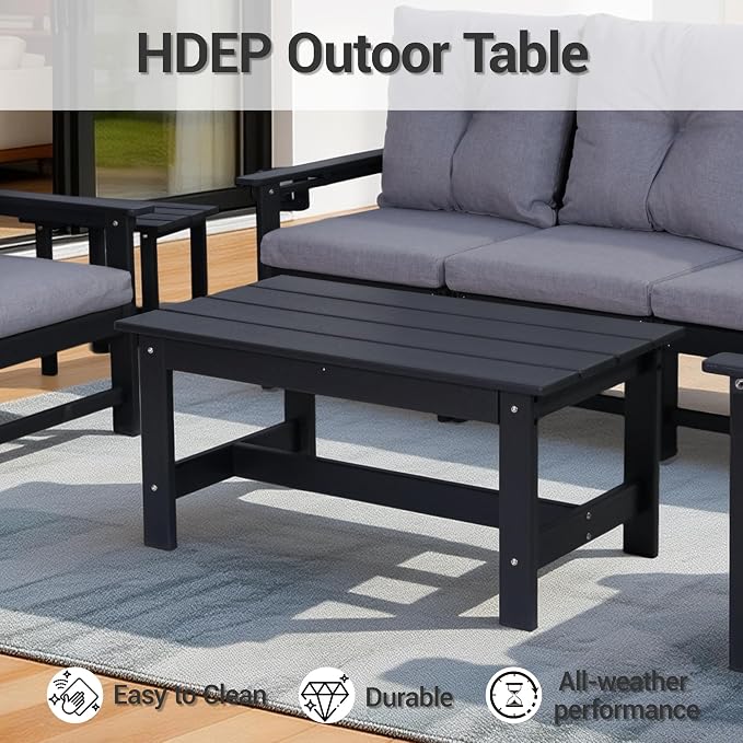 HDPE Outdoor Patio Furniture Set, 7 PCs All Weather Performance Patio Conversation Set w/Back and Seat Cushions, Free Combination Outdoor Furniture for Patio, Lawn, Poolside, Backyard, Black