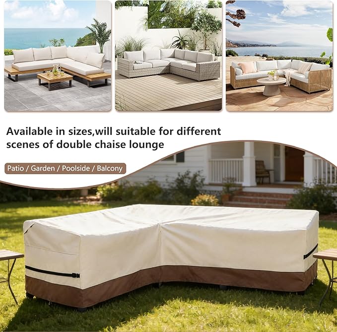 okcool Outdoor Sectional Sofa Cover Waterproof-L-Shaped Patio Furniture Covers for 6-Seater Outdoor Sectional Furniture Couch 85"(110''L) x 32''D x 31''H, Beige & Brown