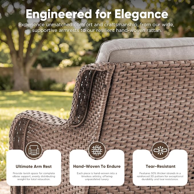 Belord 3-Piece PE Wicker Outdoor Sofa with 2 Ottomans, Luxury Patio Couch Convertible to Chaise Lounge, All-Weather High Back Deep Seat Woven Furniture for Deck, Porch - Yellow