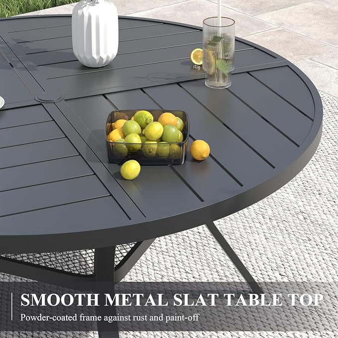 VICLLAX Outdoor Table and Chairs Set of 6, Metal Patio Dining Set-50.1" Round Dining Table and 6 Swivel Chairs for Deck, Lawn and Garden, Black Table and Mixed Brown Chairs