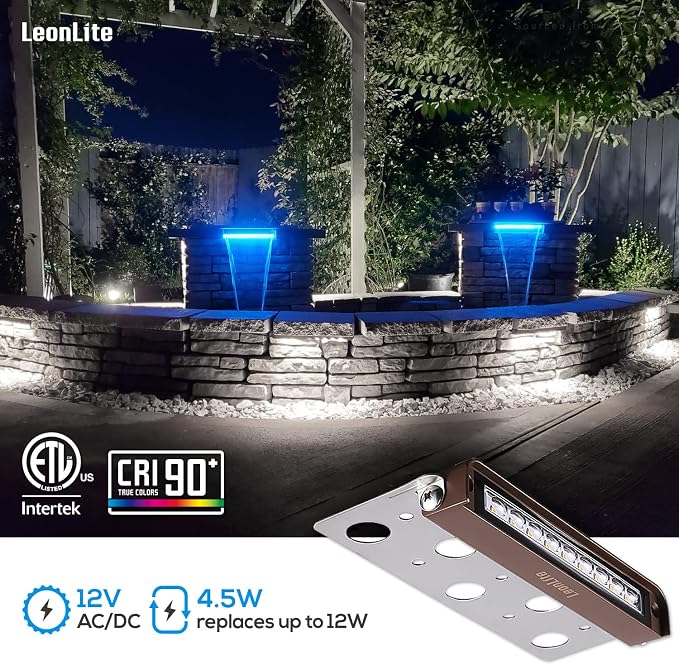 LEONLITE 4-Pack 7 Inch LED Hardscape Lighting, 5000K Daylight | LED Landscape Lighting, 12V AC/DC Paver Light Low Voltage Retaining Wall Lights, 4.5W Outdoor Step Lights, ETL