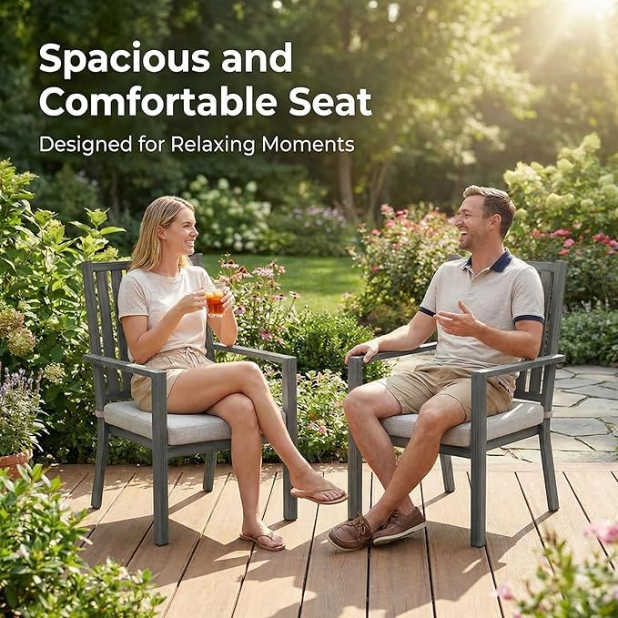 RoyalCraft Aluminum Outdoor Patio Chairs Set of 2, Outdoor Chairs with Waterproof Cushions, Outdoor Dining Chairs with Armrests, Metal Patio Furniture Set for Porch, Balcony, Deck, Backyard, Grey