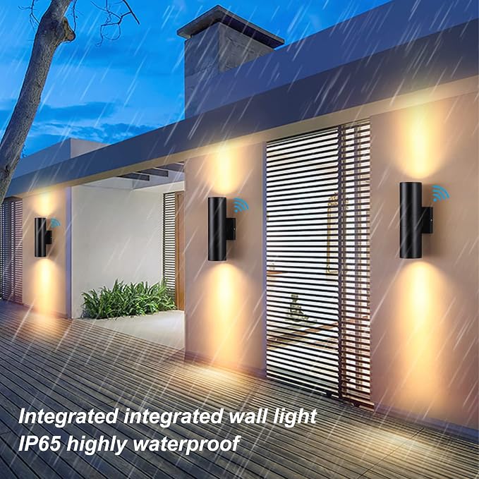 DAKAFUL Dusk to Dawn Outdoor Lighting Sensor Wall Lights 2Pack, 12W 2700K Integrated LED Cylinder Up Down Lights Outdoor, IP65 Waterproof Aluminum Wall Sconce Exterior Wall Light for Porch Patio etc.
