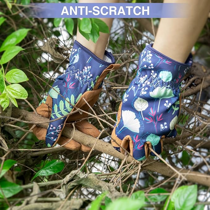 Womens Gardening Weeding Working Gloves, Leather Garden Glove for Women Thorn Proof No Stab for Digging, Planting,Pruning