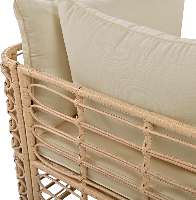 7 Pieces Outdoor Patio Furniture, All-Weather Rattan Sectional Sofa Set with Thick Cushions and Pillows, Freely Combined Conversation Sets for Garden, Backyard, Balcony (Brown#33)