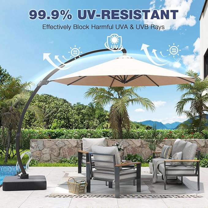 Aoxun Aluminum Patio Furniture Set with Umbrella 5 Seats, Oversized Outdoor Sectional with Washable Thick Cushions, Coffee Table, Patio Conversation Sets for Porch, Balcony, Deck