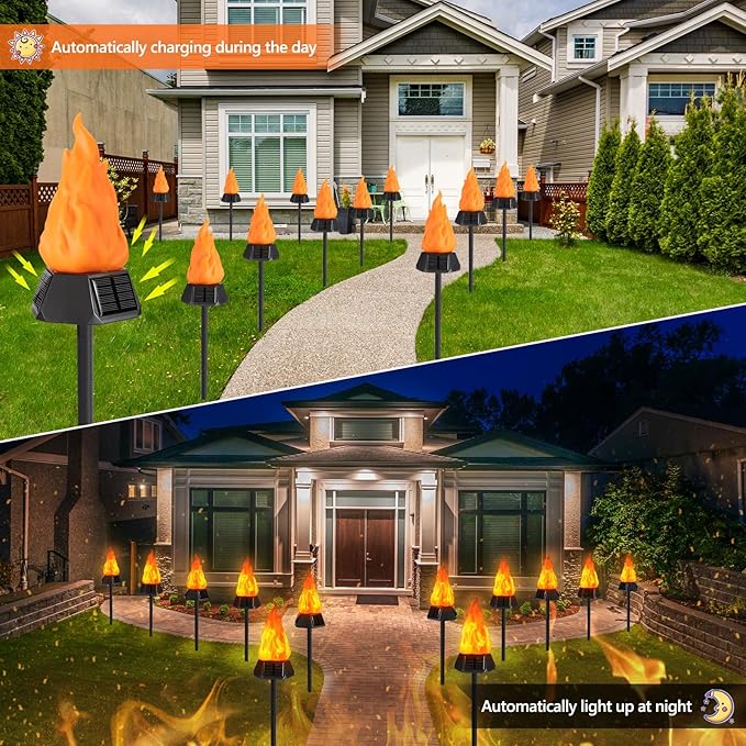 Toodour Solar Outdoor Torch Lights with Flickering Flame, Solar Pathway Decorative Lights, Waterproof LED Flame Torches for Outdoor Camping Garden Landscape Patio Path Yard Decorations - 1 Pack