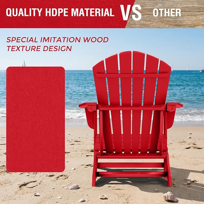 Costaelm Patio Conversation Set, Outdoor Chairs Set of 5 Balcony Firepit Furniture Outdoor Adirondack Round Table and Chair Backyard Furniture Set for Lawn Porch Pool Garden, Red