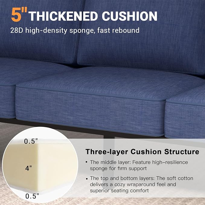 Aluminum Outdoor Patio Furniture Set, 4 Piece Sectional Coversation Sets with Coffee Table, Modern Outdoor Sofa Couch with Thick Cushions for Porch, Balcony, Garden, Blue