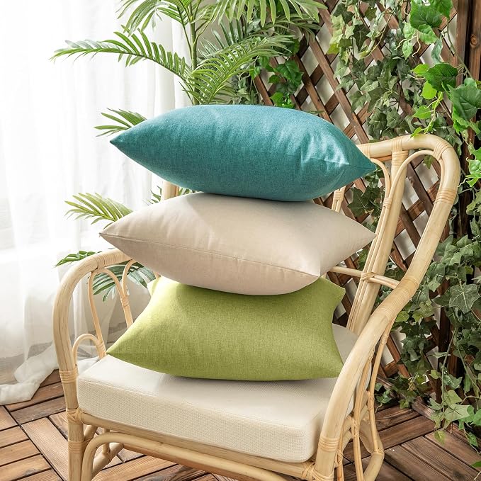 Outdoor Waterproof Throw Pillow Covers Moss Green 18x18 Set of 2 | Decorative Farmhouse Linen Pillowcases Solid Cushion Cases for Patio Tent Balcony Couch Sofa Living Room