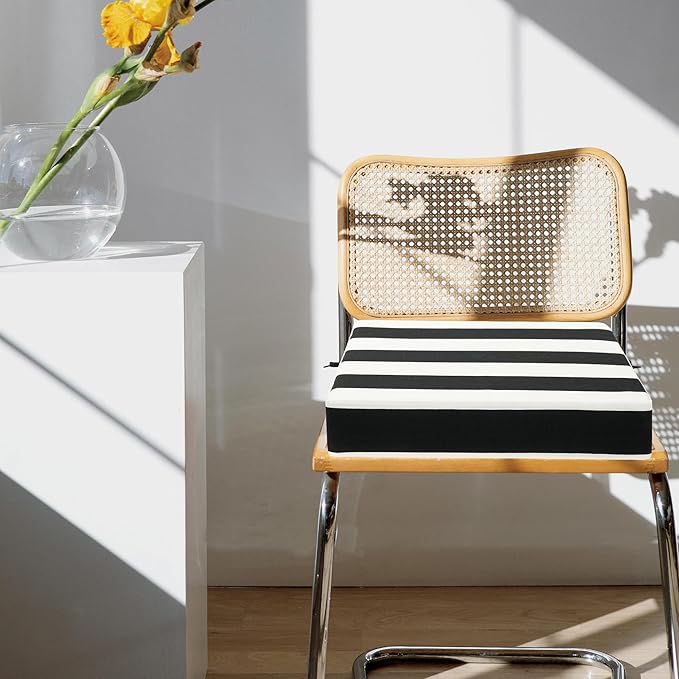 FUNHOME 2 Pack Outdoor Cushion Covers 24" x 22" x 4", No Insert! Water-Resistant Patio Chair Seat Cushion Covers with Zipper and Tie, Replacement Cover Only(Black White Stripe)
