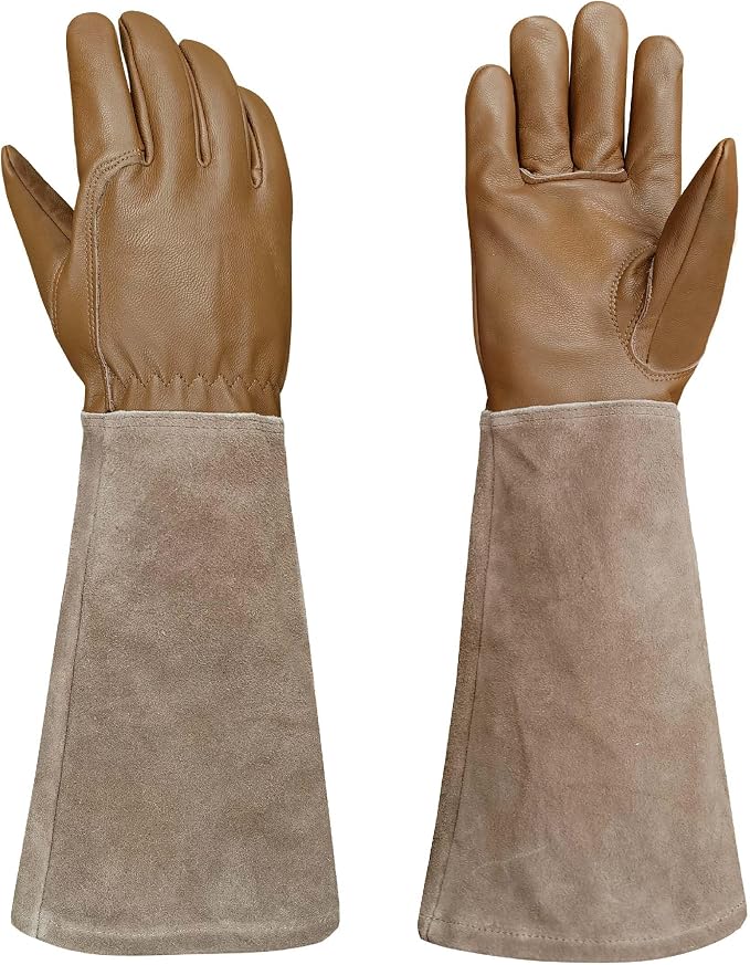 Rose Pruning Gloves with Forearm Protection, Thorn Resistant | Embroidery Design with Extra Long Cuff for Gardening and Pruning Tasks