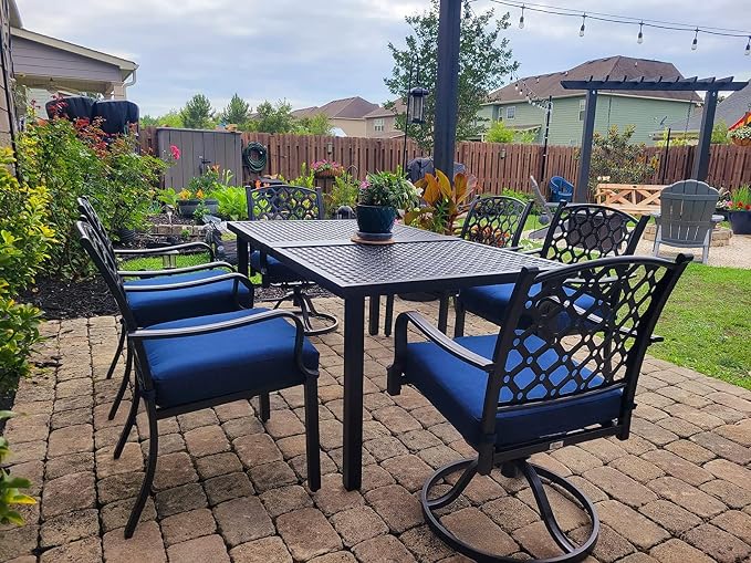 Domi 7 Pieces Patio Dining Sets All-Weather Metal Outdoor Modern Dining Sets with Table for Lawn Garden Backyard Deck with Cushions-Blue