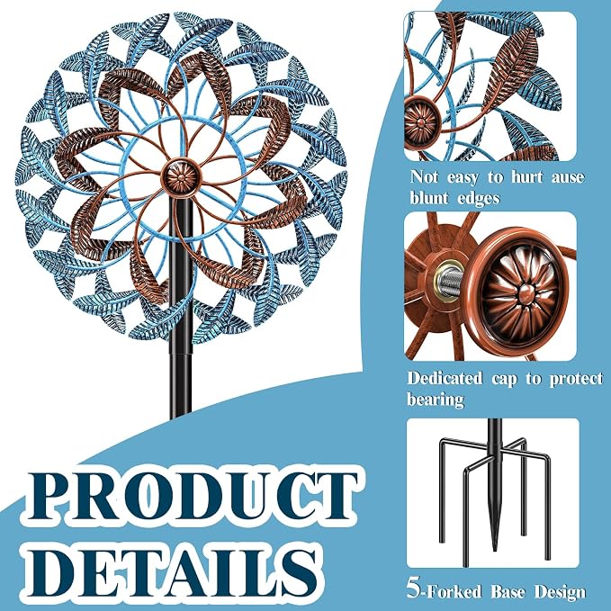360° Wind Spinners Outdoor, Wind Sculptures Windmill with Metal Stake, 63.2" Kinetic Large Metal Yard Art Decor Spinners Pinwheels for Garden Outside Patio Lawn