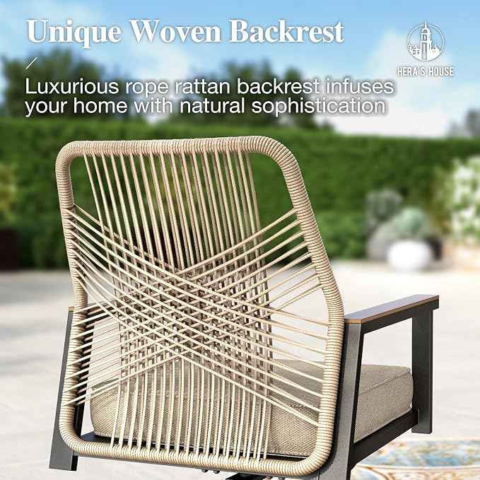 HERA'S HOUSE 9pc Patio Dining Set, 83" Metal Table & Swivel Rattan Chairs | Rectangle table with umbrella hole, 8 cushioned chairs. Waterproof, rust-resistant, all-weather for backyard, porch.