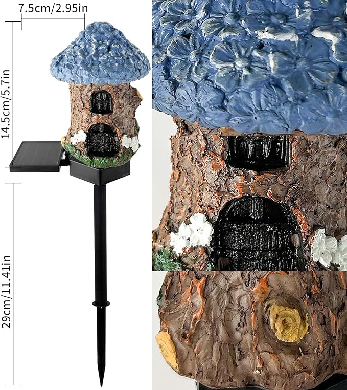 Mushroom Solar Lights Outdoor, Waterproof Fairy Houses Light Mushroom Garden Decor Decorative Solar Powered Garden Stake Lights for Outside Lawn Walkway Patio Yard (Bunkhouse)