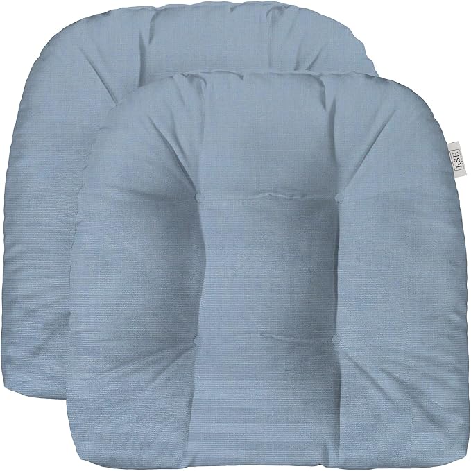 RSH DECOR: Sunbrella Tufted Wicker U-Shape Cushions Set of 2 | 19” x 19” | Water and Fade-Resistant Performance Fabric | Outdoor Seat Cushions for Patio Furniture | Canvas Air Blue-Made in USA