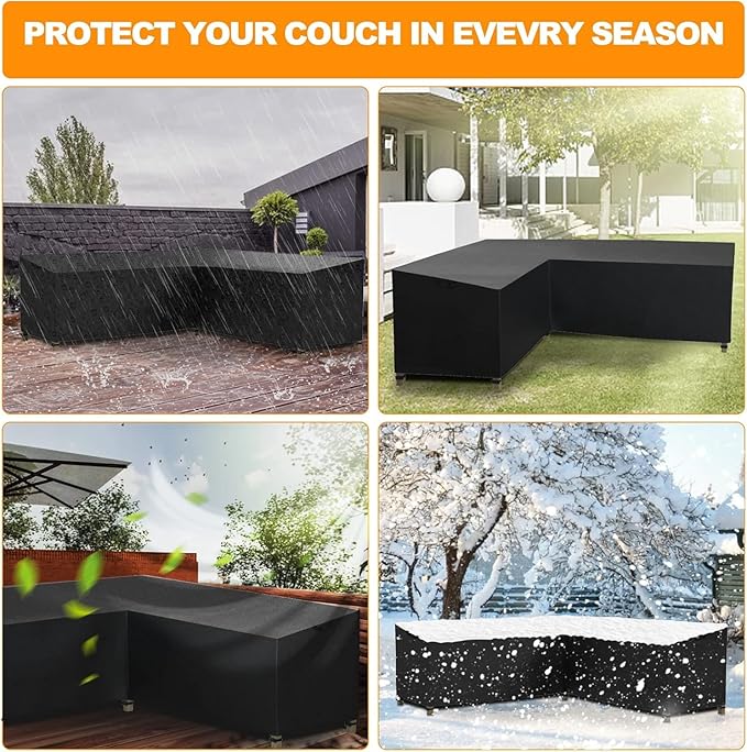 Patio Sectional Sofa Cover, Waterproof Outdoor Couch Cover, Lawn Patio Furniture ,Rip Stop,Anti UV,Oxford V Shaped Sectional ,Corner Sofa Protector Covers (Black, 84.6x84.6x31x33.5 in)