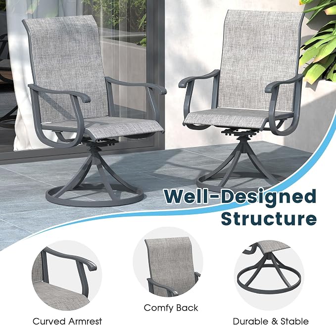 5 Pieces Patio Furniture Dining Set, 4 Textilene Swivel Dining Chairs, 41" Outdoor Round Metal Table with 1.57" Umbrella Hole, Outdoor Dining Set for Porch, Lawn, Dark Grey/Grey