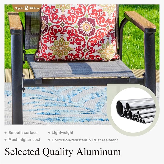 Sophia & William Patio Dining Chairs Set of 8, Stackable Aluminuum Frame | Grey textilene, Weather-resistant, light-weight & space-saving, Breathable & quick-drying, Outdoor deck backyard porch