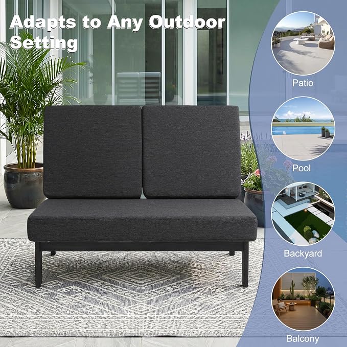 Pia Ricoo 1-Piece Patio Furniture Set, Outdoor Loveseat with 4.5-Inch Thick Cushions, All-Weather Outdoor Sofa for Backyard, Deck, Lawn - Drak/Dark (Split Back)