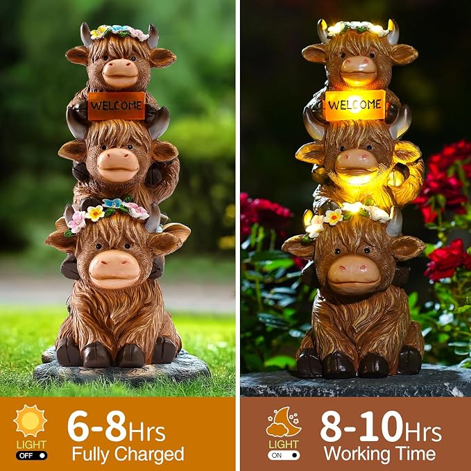 twinbling 16 in Large Solar Garden Highland Cow Statue | Big Garden Sculptures with Flower Decoration Birthday Gifts for Women Mom Yard Decor for Garden Patio Lawn Ornaments